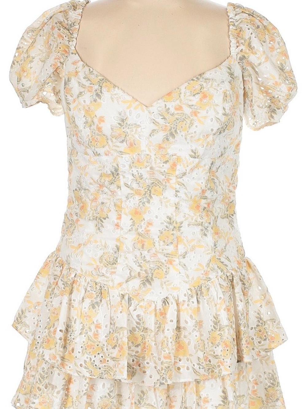 Bardot White Floral Eyelet Mini Dress with Yellow Accents